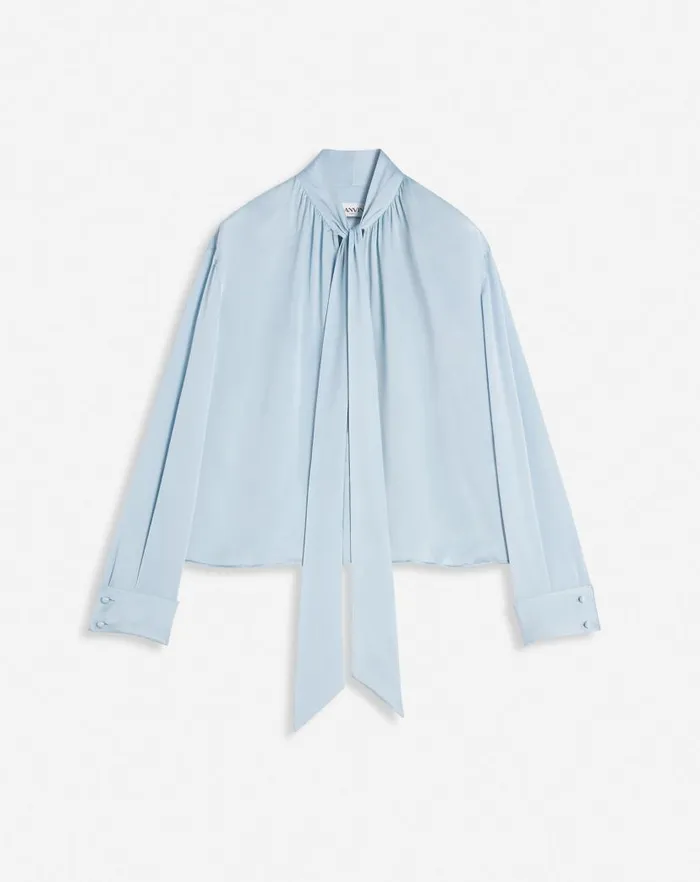 Women Lanvin Tops Ascot Collar Blouse Sky Blue