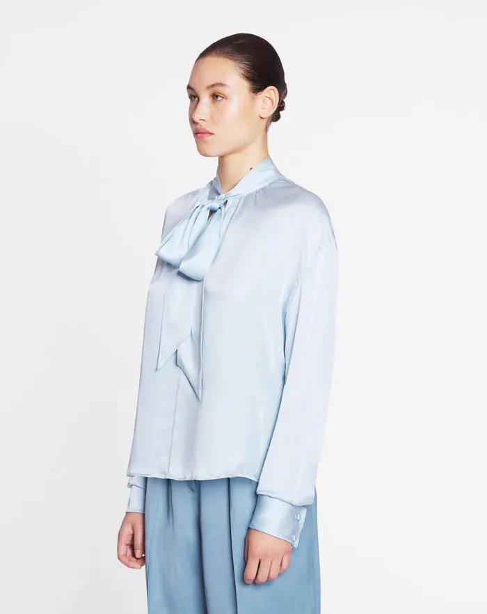 Women Lanvin Tops Ascot Collar Blouse Sky Blue Women Lanvin Tops Ascot Collar Blouse Sky Blue