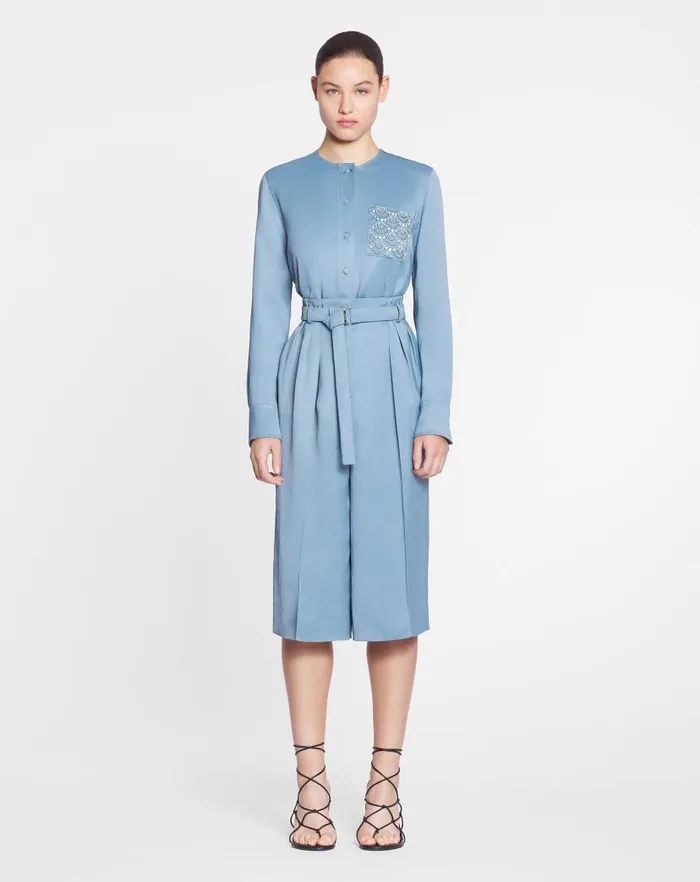 Women Lanvin Tops Collarless Shirt With Embroidered Pocket Lunar Women Lanvin Tops Collarless Shirt With Embroidered Pocket Lunar