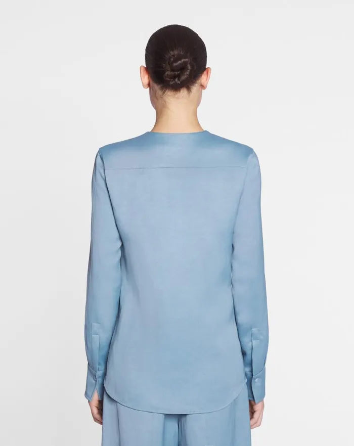Women Lanvin Tops Collarless Shirt With Embroidered Pocket Lunar Women Lanvin Tops Collarless Shirt With Embroidered Pocket Lunar