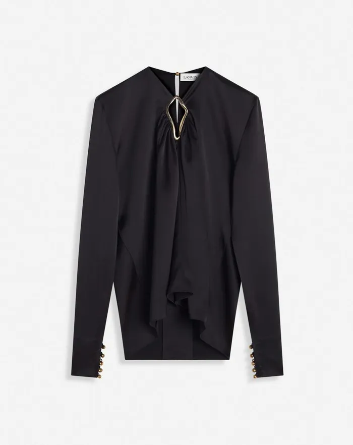Women Lanvin Tops Draped Top With Eyelet Detail Black