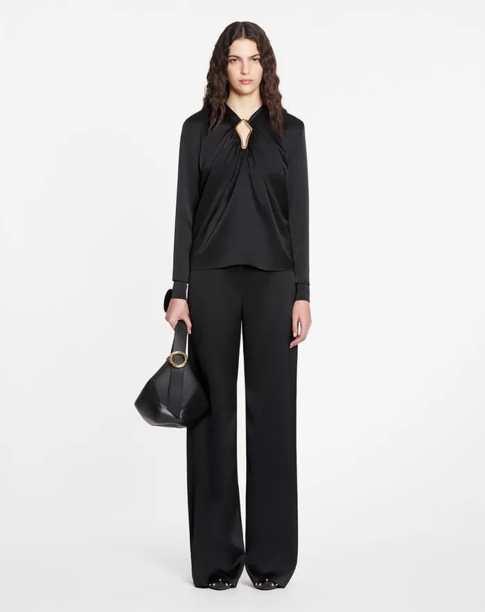 Women Lanvin Tops Draped Top With Eyelet Detail Black Women Lanvin Tops Draped Top With Eyelet Detail Black