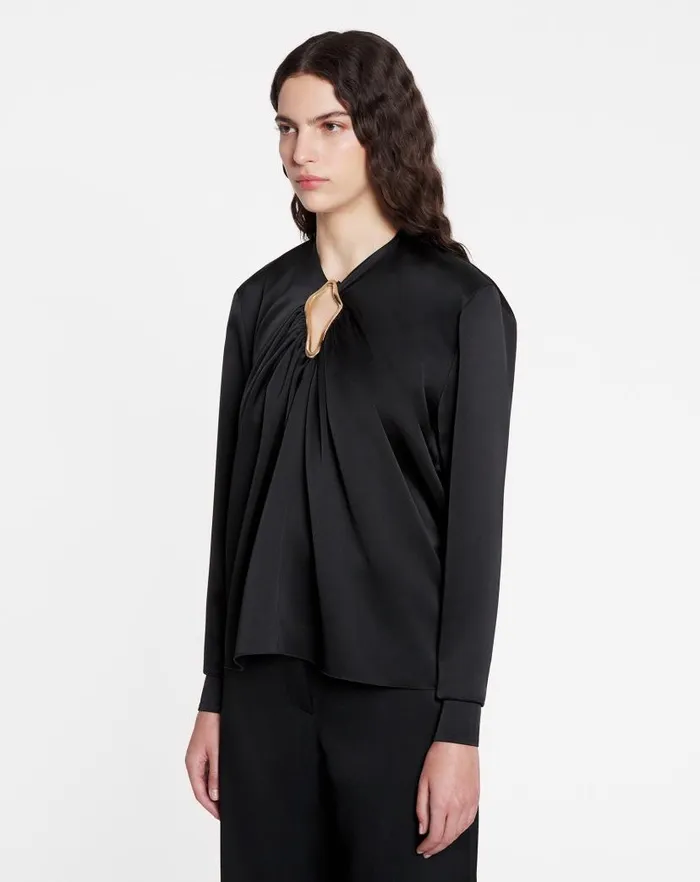 Women Lanvin Tops Draped Top With Eyelet Detail Black Women Lanvin Tops Draped Top With Eyelet Detail Black
