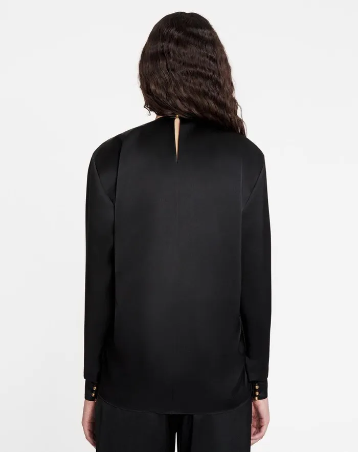 Women Lanvin Tops Draped Top With Eyelet Detail Black Women Lanvin Tops Draped Top With Eyelet Detail Black