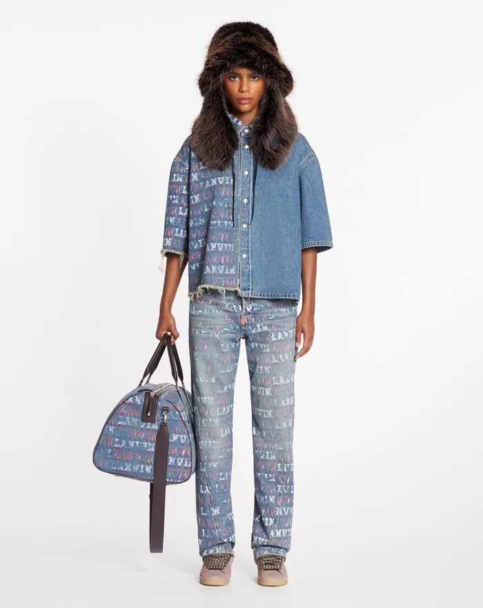 Women Lanvin Tops Lanvin X Future Unisex Asymmetrical Printed Shirt Light Blue Women Lanvin Tops Lanvin X Future Unisex Asymmetrical Printed Shirt Light Blue