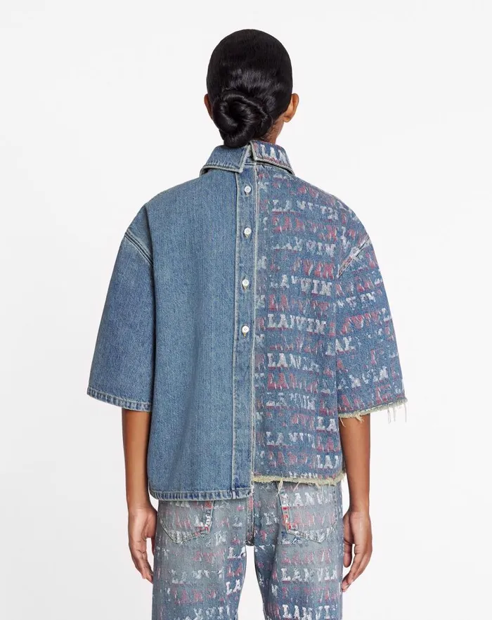 Women Lanvin Tops Lanvin X Future Unisex Asymmetrical Printed Shirt Light Blue Women Lanvin Tops Lanvin X Future Unisex Asymmetrical Printed Shirt Light Blue
