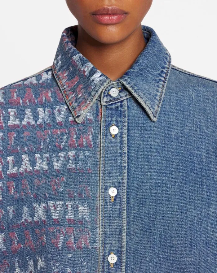 Women Lanvin Tops Lanvin X Future Unisex Asymmetrical Printed Shirt Light Blue Women Lanvin Tops Lanvin X Future Unisex Asymmetrical Printed Shirt Light Blue