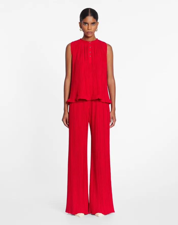 Women Lanvin Tops Sleeveless Pleated Top Flame Women Lanvin Tops Sleeveless Pleated Top Flame