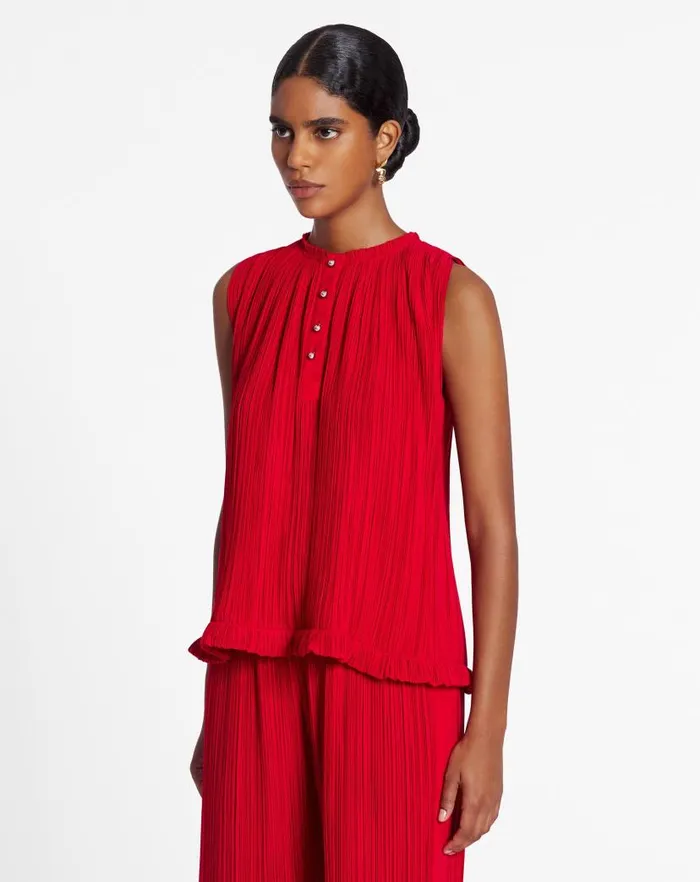 Women Lanvin Tops Sleeveless Pleated Top Flame Women Lanvin Tops Sleeveless Pleated Top Flame