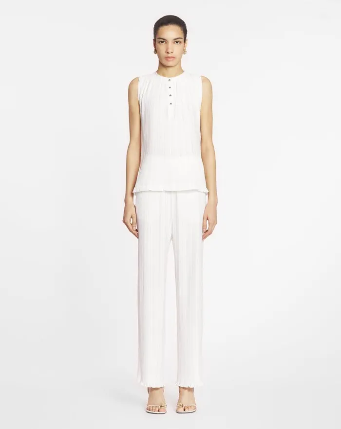 Women Lanvin Tops Sleeveless Pleated Top Off White Women Lanvin Tops Sleeveless Pleated Top Off White