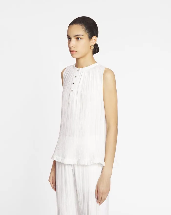 Women Lanvin Tops Sleeveless Pleated Top Off White Women Lanvin Tops Sleeveless Pleated Top Off White