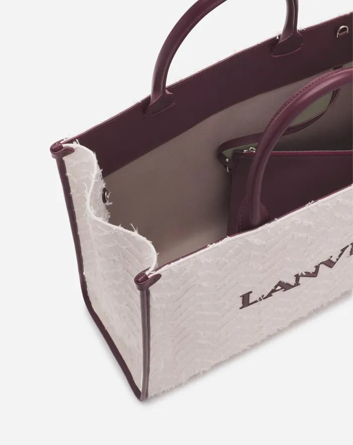 Women Lanvin Tote Bags and Top Handle Bags Herringbone Motif Inandout Mm Tote Bag Dark Beigeburgundy Women Lanvin Tote Bags and Top Handle Bags Herringbone Motif Inandout Mm Tote Bag Dark Beigeburgundy