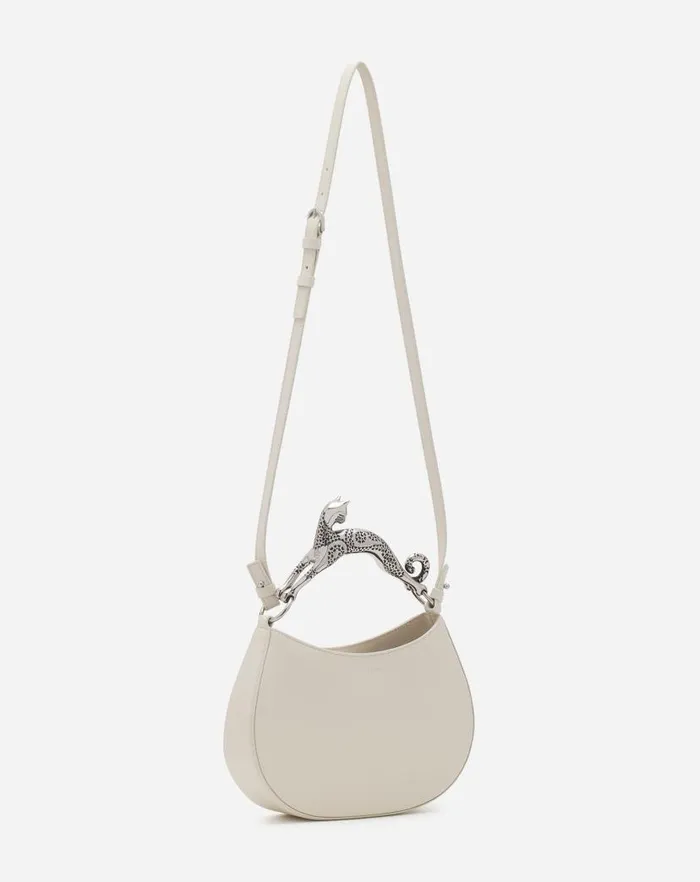 Women Lanvin Tote Bags and Top Handle Bags Hobo Cat Leather Bag Chalk