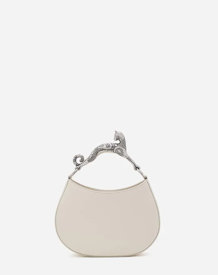 Women Lanvin Tote Bags and Top Handle Bags Hobo Cat Leather Bag Chalk