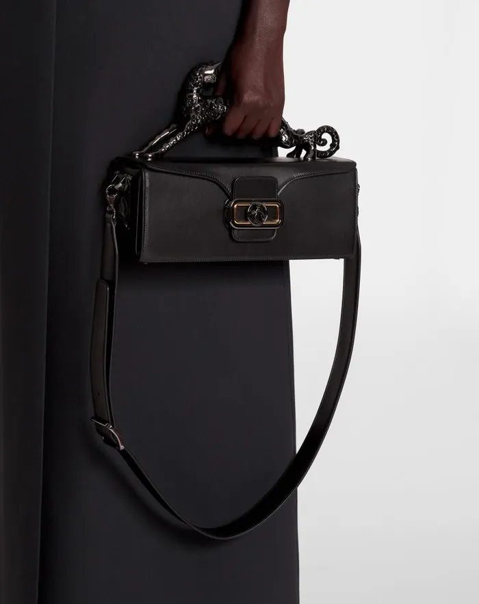 Women Lanvin Tote Bags and Top Handle Bags Medium Pencil Cat Leather Bag Black