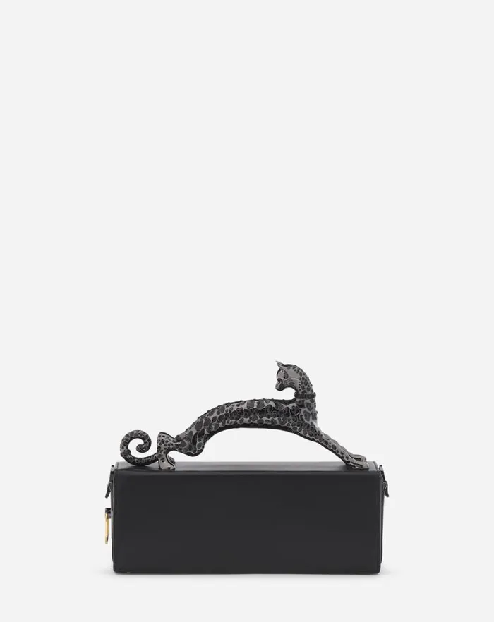 Women Lanvin Tote Bags and Top Handle Bags Medium Pencil Cat Leather Bag Black