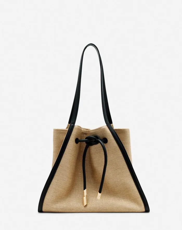 Women Lanvin Tote Bags and Top Handle Bags Sequence Bag In Leather And Raffia Naturalblack Women Lanvin Tote Bags and Top Handle Bags Sequence Bag In Leather And Raffia Naturalblack