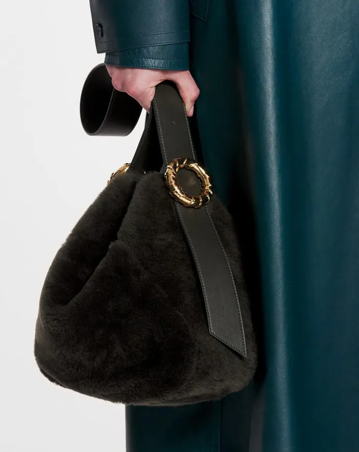 Women Lanvin Tote Bags and Top Handle Bags Shearling Mlodie Hobo Bag Loden Women Lanvin Tote Bags and Top Handle Bags Shearling Mlodie Hobo Bag Loden