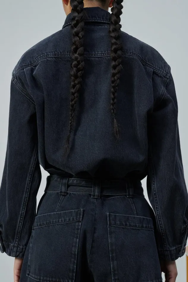 Women LION SHIRT Washed Black Denim Soeur Shirts