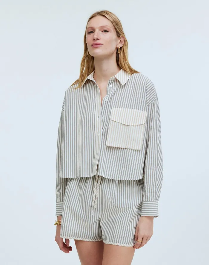 Women Matching Sets Madewell FlapPocket Crop ButtonUp Shirt In Poplin