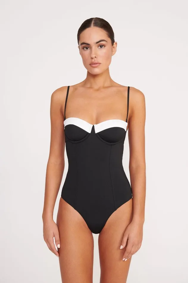Women One Pieces STAUD STAUD MAEVE ONE PIECE BLACK WHITE