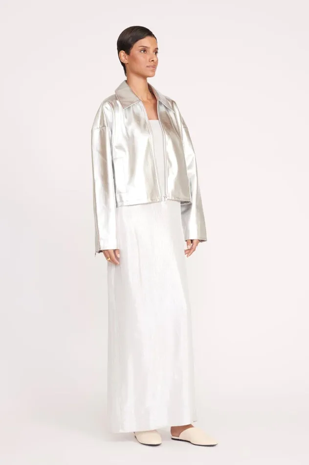 Women Outerwear and Jackets STAUD STAUD LENNOX JACKET SILVER Women Outerwear and Jackets STAUD STAUD LENNOX JACKET SILVER