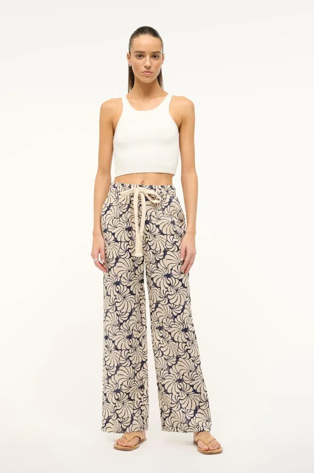 Women Pants and Shorts STAUD STAUD ALIZE PANT NAVY SCALLOP BLOCK PRINT