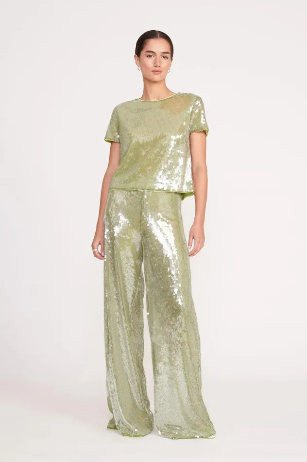 Women Pants and Shorts STAUD STAUD LUKE PANT GARDEN MOSS SEQUINS