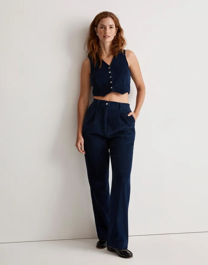 Women Pants Madewell Donni Corduroy Pleated Trousers