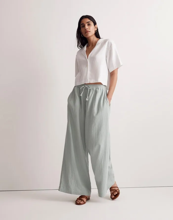 Women Pants Madewell DoubleGauze Drawstring WideLeg Pants