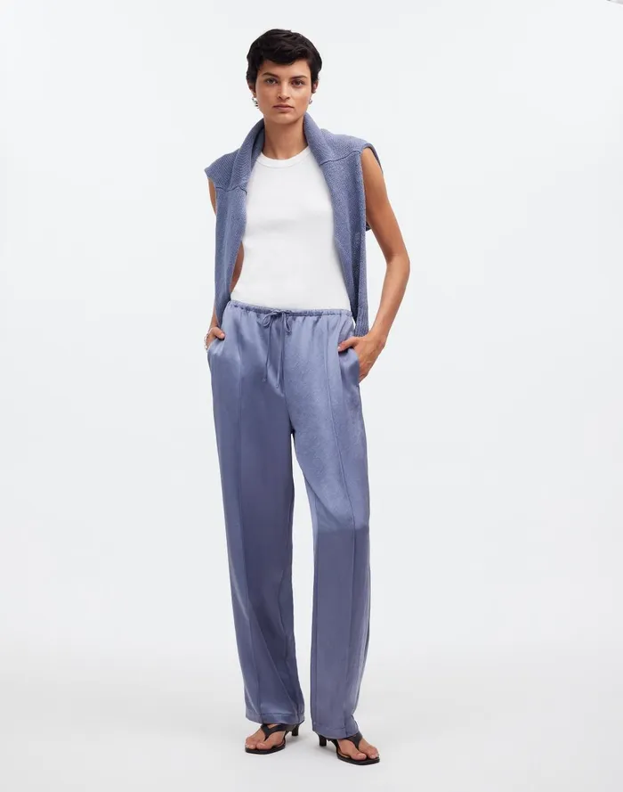 Women Pants Madewell Pintucked Slim PullOn Pants In Satin