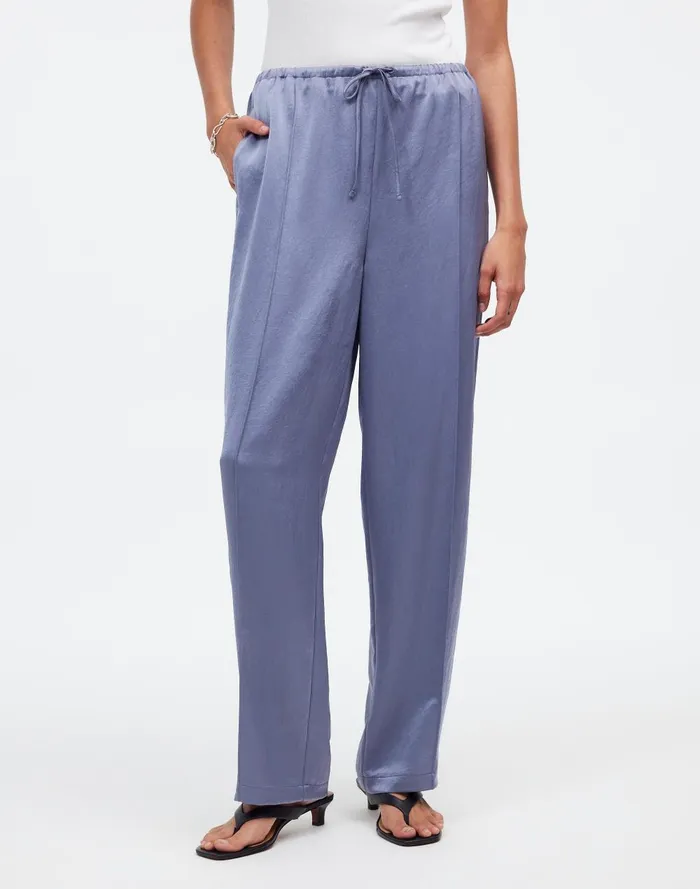 Women Pants Madewell Pintucked Slim PullOn Pants In Satin