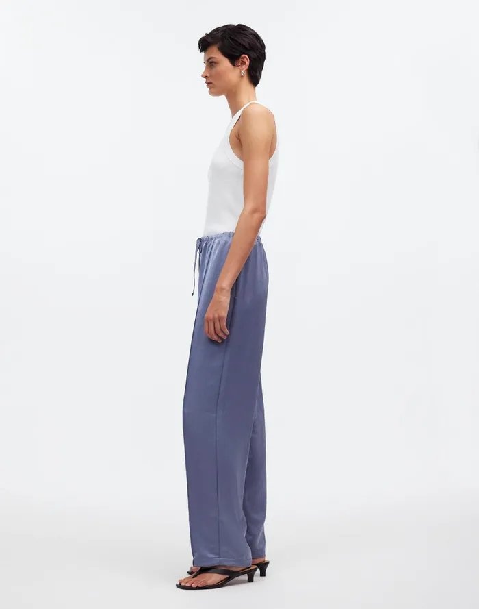 Women Pants Madewell Pintucked Slim PullOn Pants In Satin