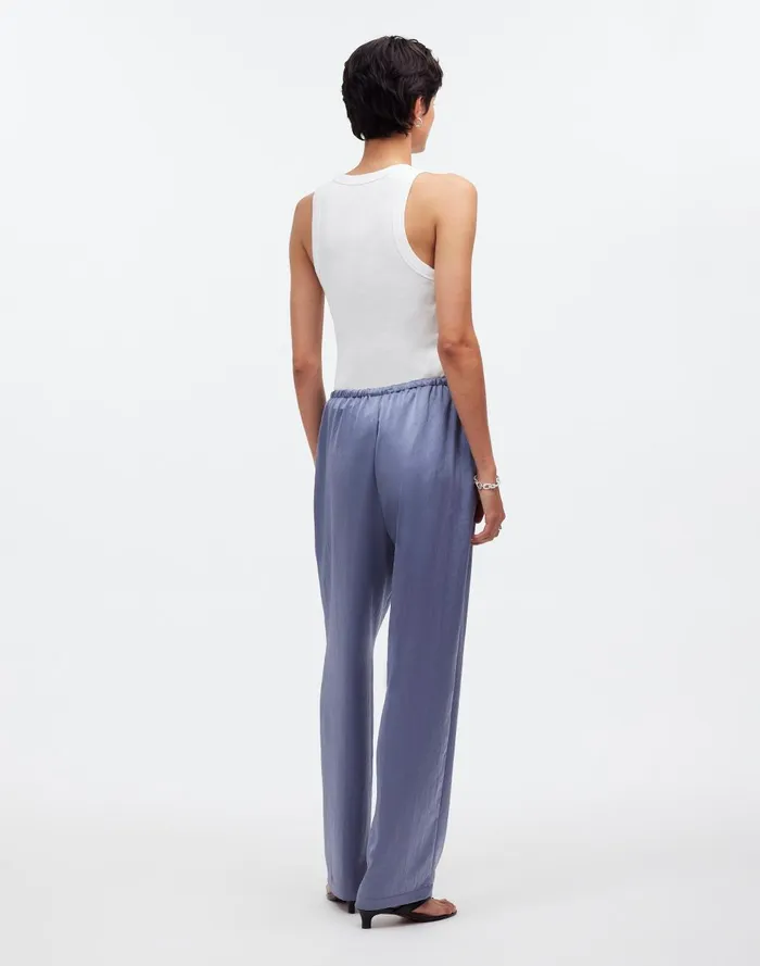 Women Pants Madewell Pintucked Slim PullOn Pants In Satin