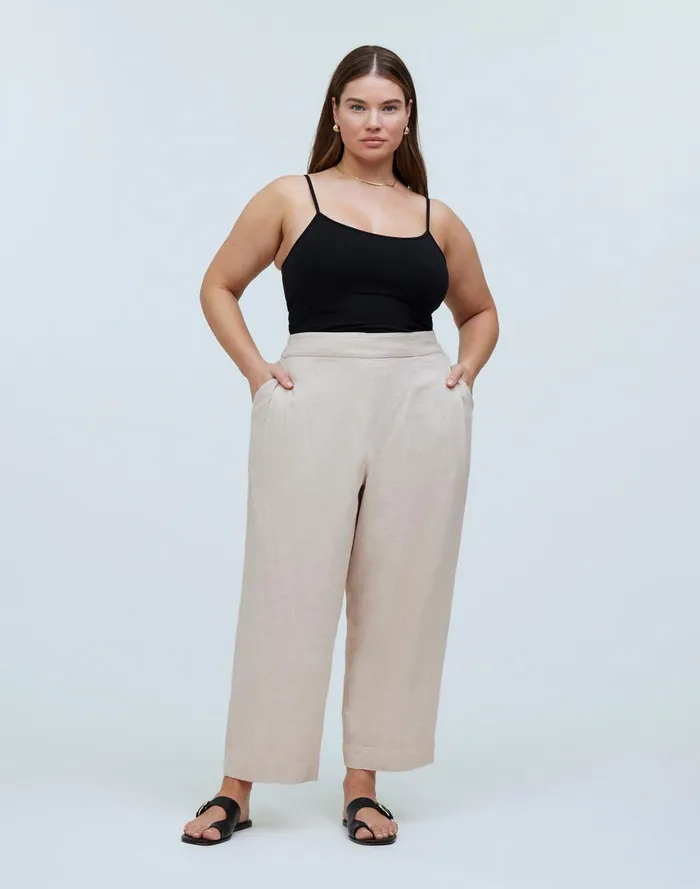Women Pants Madewell Plus PullOn Straight Crop Pants In Linen Blend