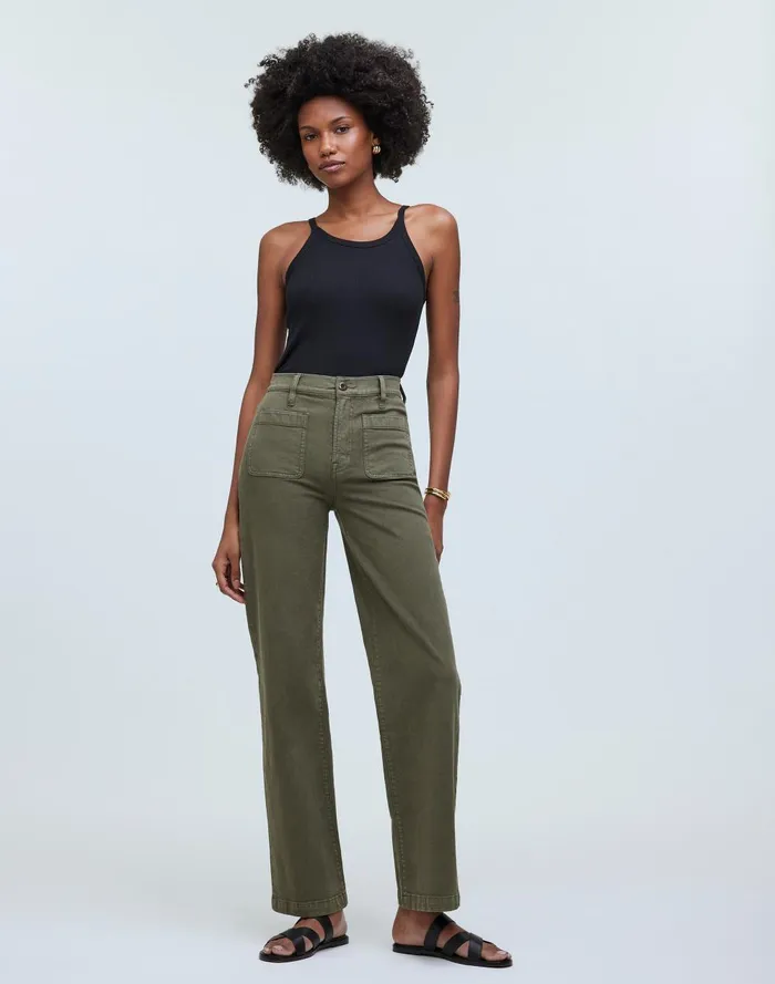 Women Pants Madewell The Emmett WideLeg FullLength Pant In Garment Dye Patch Pocket Edition