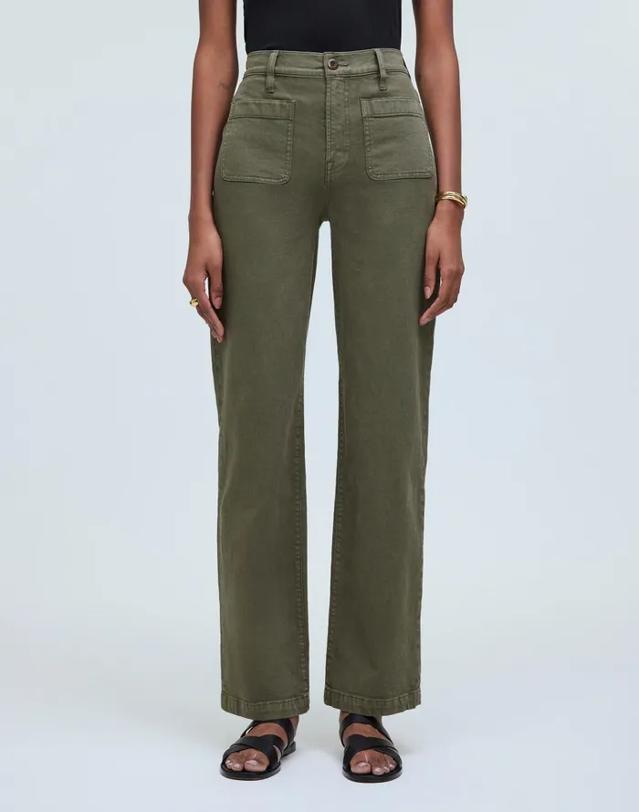 Women Pants Madewell The Emmett WideLeg FullLength Pant In Garment Dye Patch Pocket Edition