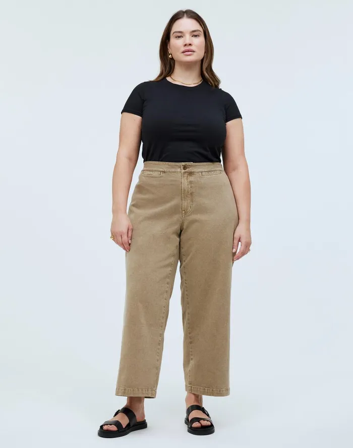 Women Pants Madewell The Plus Curvy Emmett WideLeg Crop Pant In Garment Dye Welt Pocket Edition