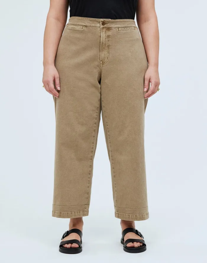 Women Pants Madewell The Plus Curvy Emmett WideLeg Crop Pant In Garment Dye Welt Pocket Edition
