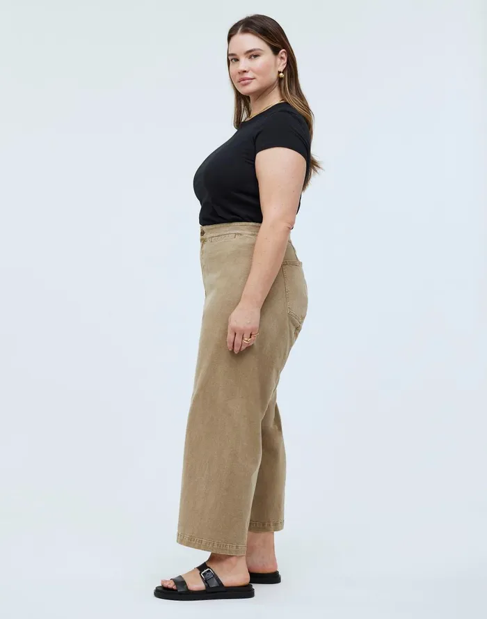 Women Pants Madewell The Plus Curvy Emmett WideLeg Crop Pant In Garment Dye Welt Pocket Edition