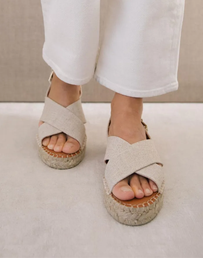 Women Sandals Madewell ALOHAS Linen Crossed Platform Bicolor Espadrille Sandals
