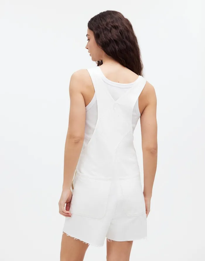 Women Shorts Madewell Denim Oversized Carpenter Shortalls In Tile White Raw Hem Edition