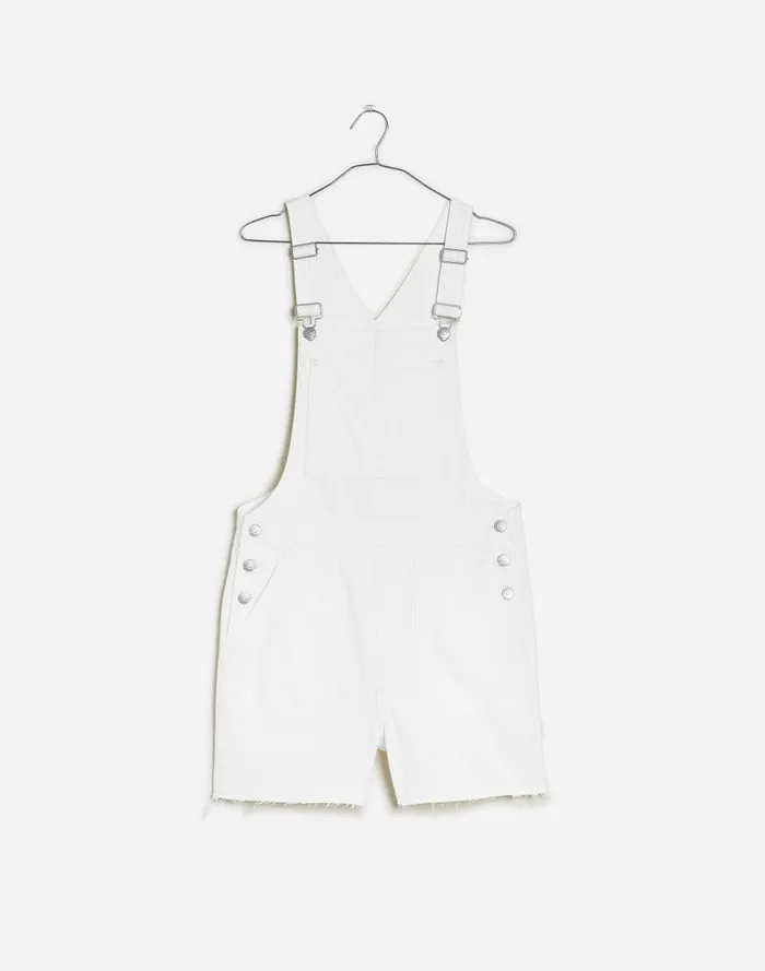 Women Shorts Madewell Denim Oversized Carpenter Shortalls In Tile White Raw Hem Edition