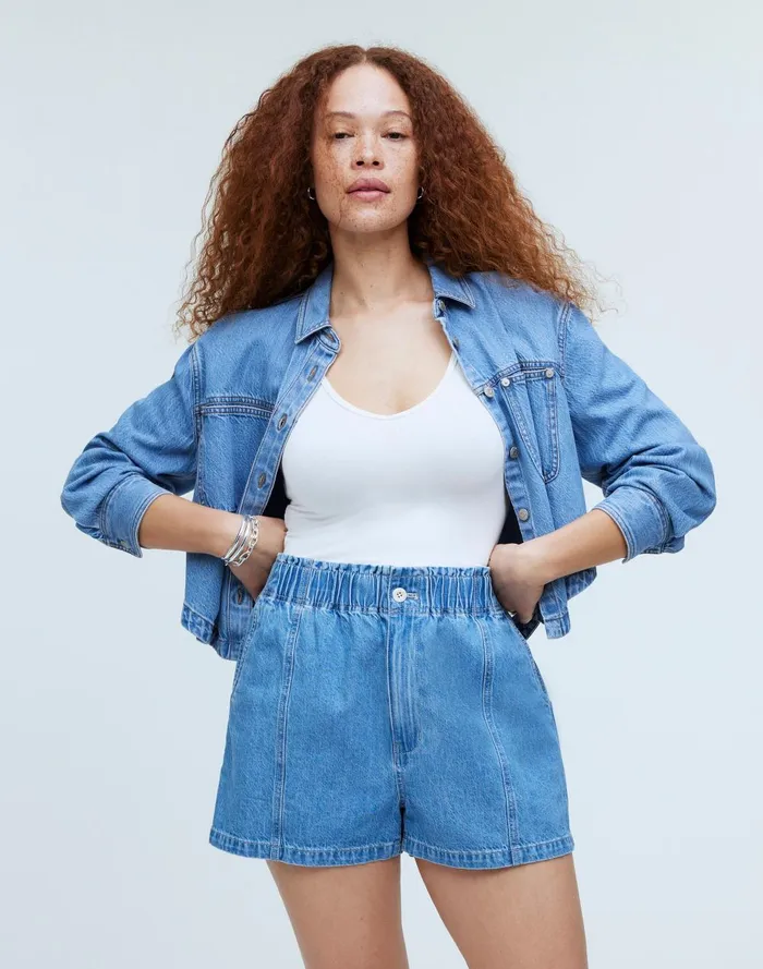 Women Shorts Madewell Denim PullOn Paperbag Shorts In Bunten Wash