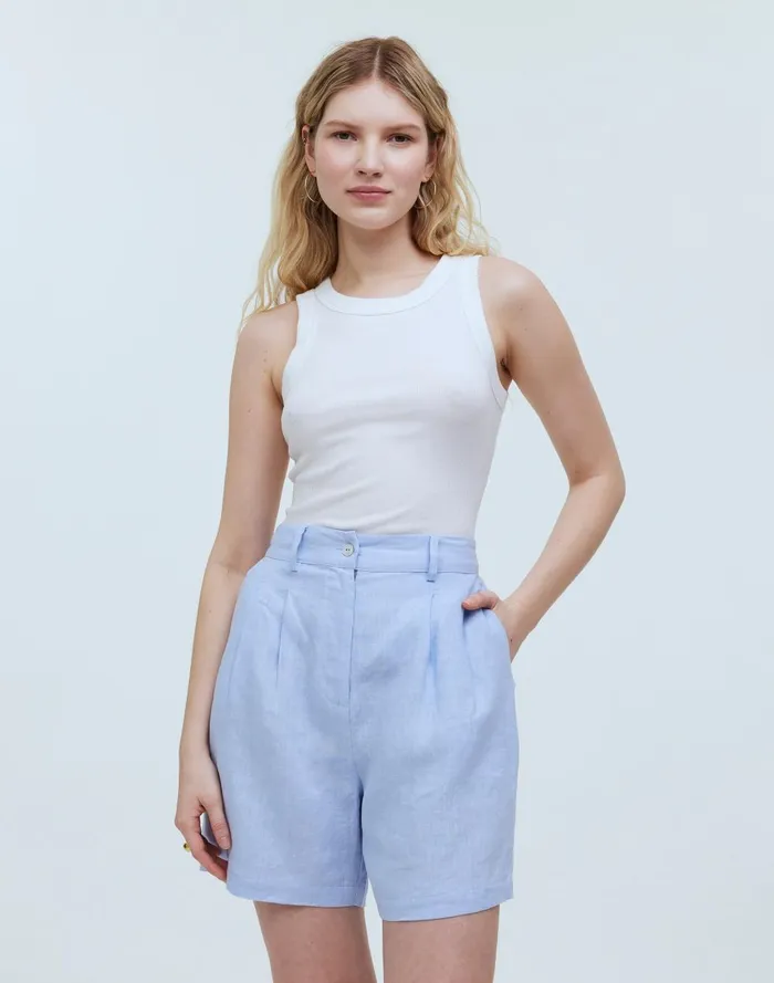 Women Shorts Madewell Donni Linen Pleated Shorts