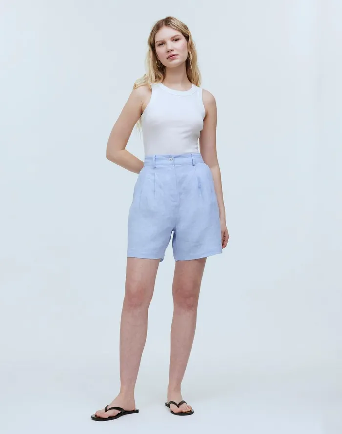 Women Shorts Madewell Donni Linen Pleated Shorts