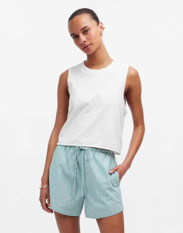 Women Shorts Madewell Drawstring HighRise MidLength Shorts In Poplin