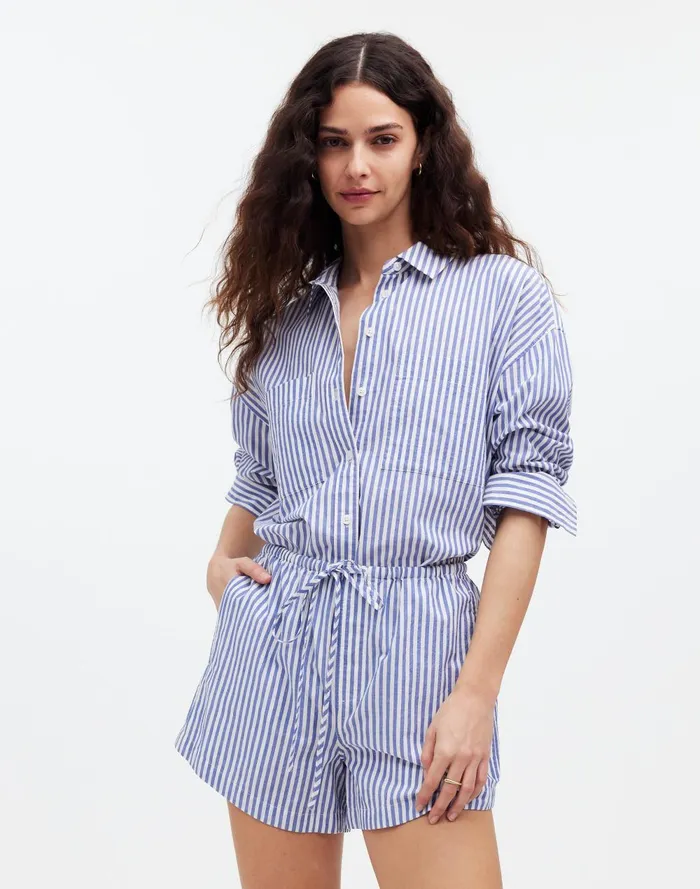Women Shorts Madewell Drawstring HighRise MidLength Shorts In Poplin