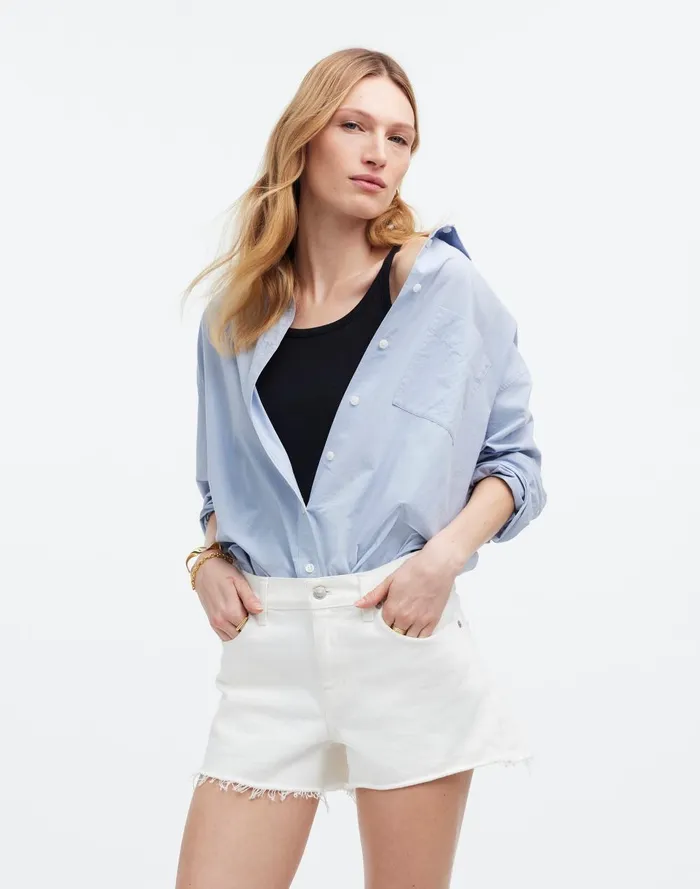 Women Shorts Madewell LowRise Boyfriend Shorts In Tile White