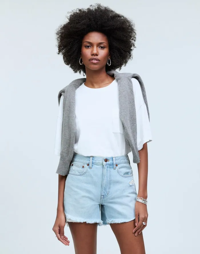 Women Shorts Madewell Relaxed MidLength Denim Shorts In Wengler Wash StepHem Edition